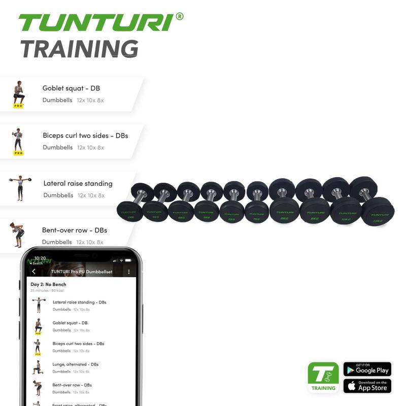 Hantlid TUNTURI PU Pro Dumbbell Set 14-32kg (10prs, 460kg) 3 -